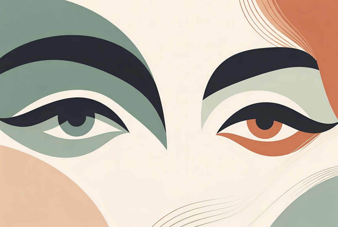 Ilustração abstrata moderna de olhos relaxados em tons de sálvia e coral - Oclax